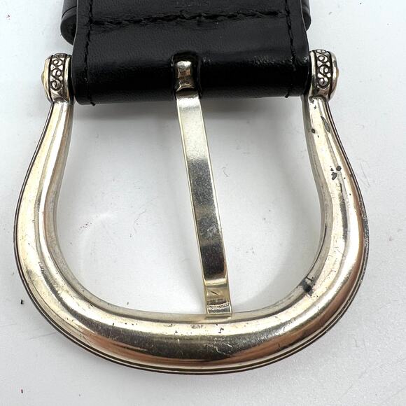 Vintage Brighton Black Leather Woven Belt Silver Buckle Size XL 36 main image 6